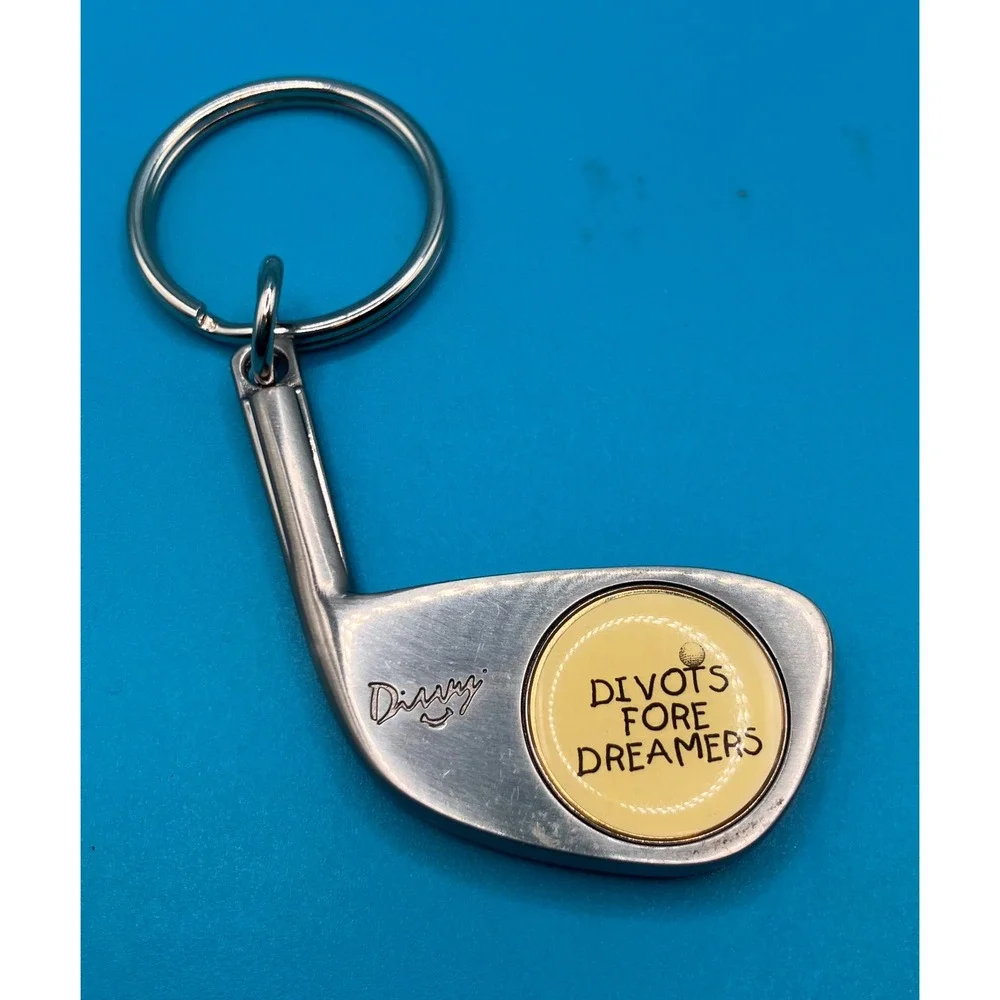 Divvy Keychain OS Silver Tone Golf Club Divots Fore Dreamers Ball Marker